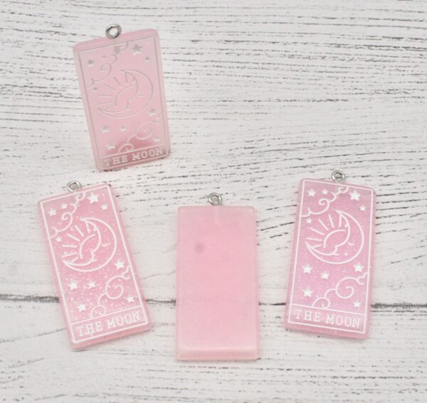 2 x The Moon Tarot Card Charms with Glitter in Light Pink and White - Image 5